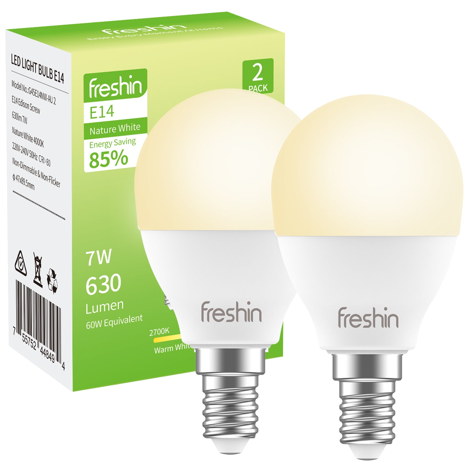 Natural White LED Bulb, E14 Globe, 7W