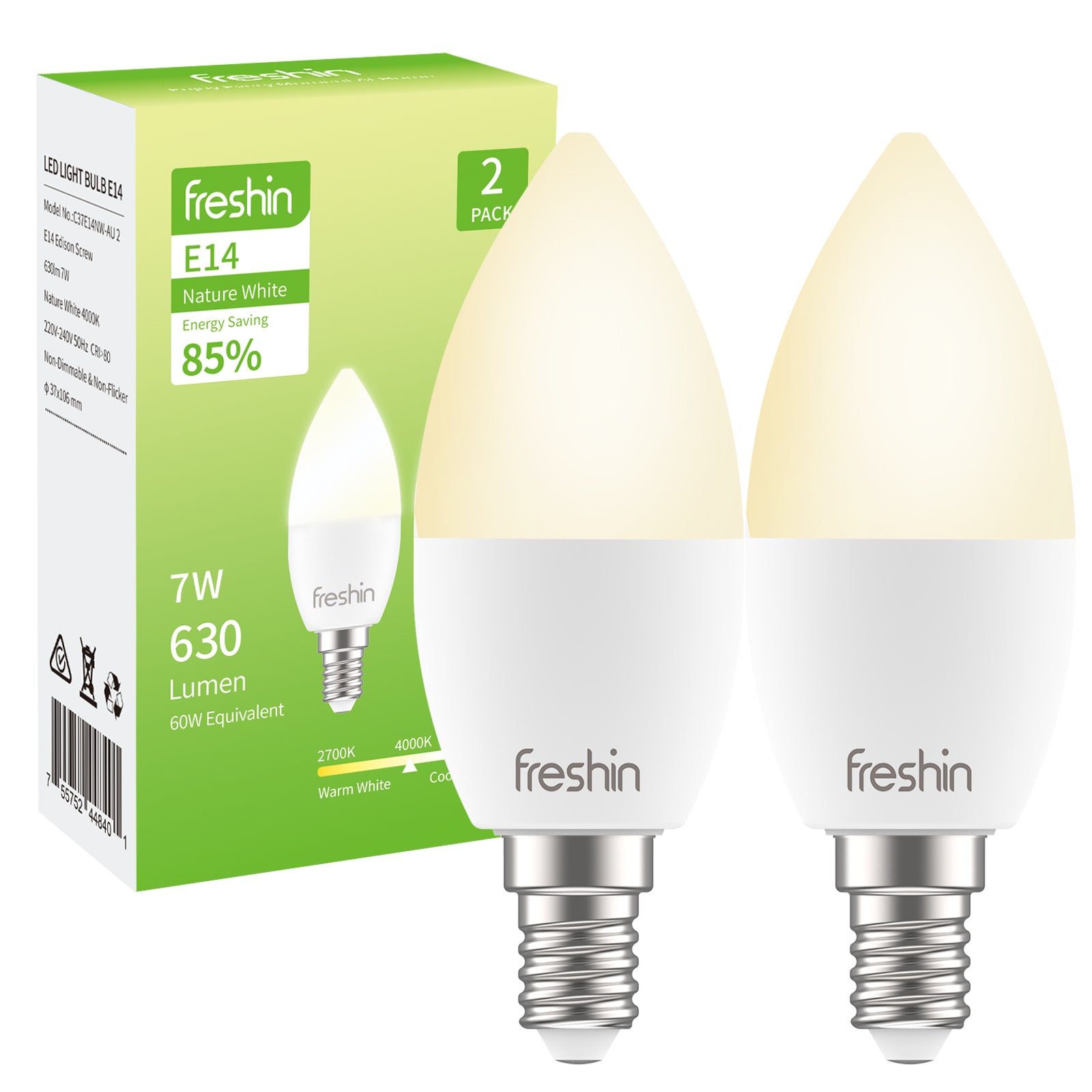 Natural White LED Bulb, E14 Candle, 7W