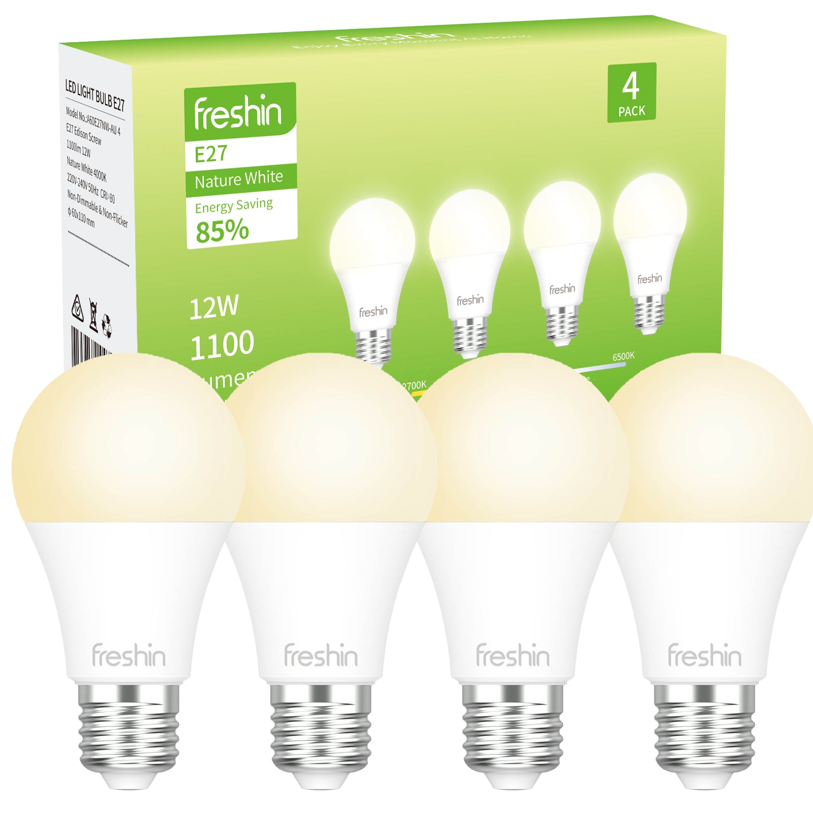 Natural White LED Bulb, E27, 12W, Non-Dimmable