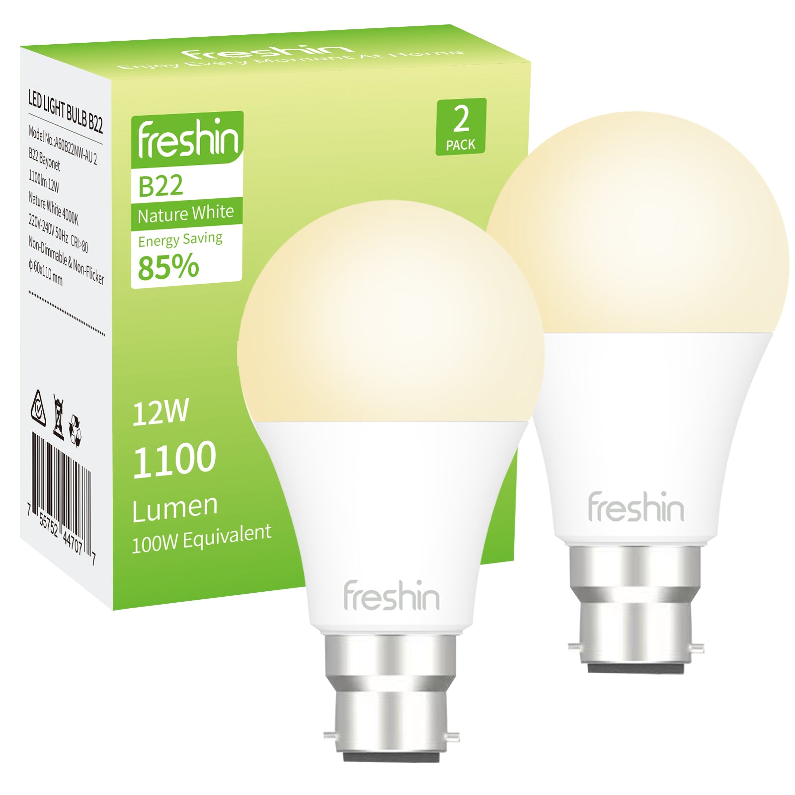 Natural White LED Bulb, B22, 12W , Non-Dimmable