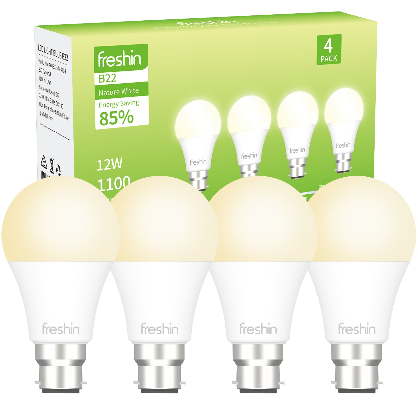 Natural White LED Bulb, B22, 12W , Non-Dimmable