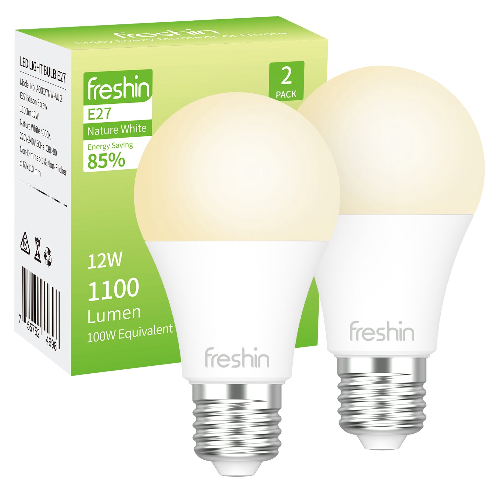 Natural White LED Bulb, E27, 12W, Non-Dimmable