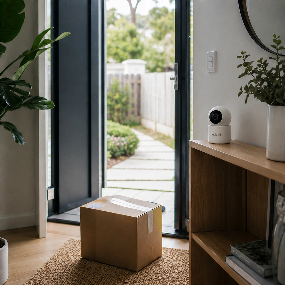 Delivery parcel inside a monitored home entry
